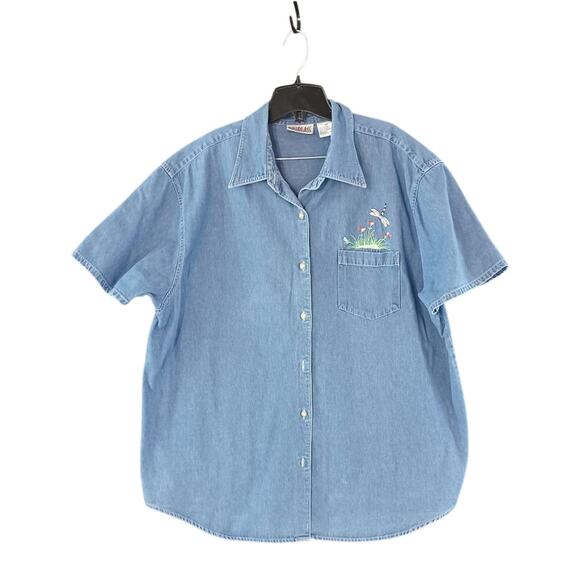 Bill Blass Vintage Denim Embroidered Button Down Shirt - 2X - Picture 1 of 6